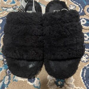 UGG Black Fuzzy Slippers